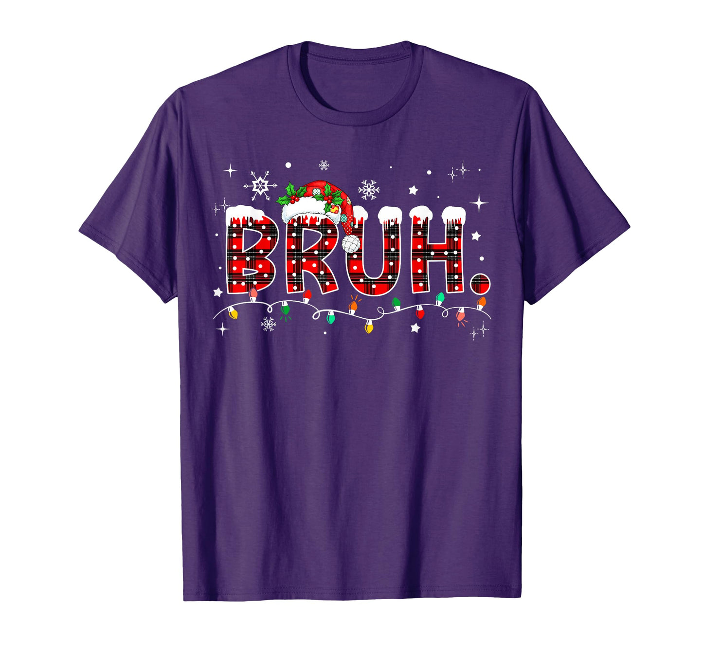 Bruh Funny Christmas Red Plaid Teens Boys Kids Xmas Pajamas T-Shirt