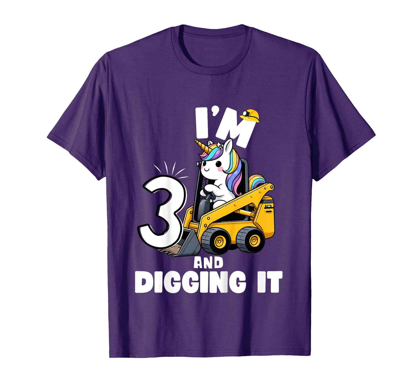I'm 3 And Digging It 3rd Birthday Unicorn Construction T-Shirt
