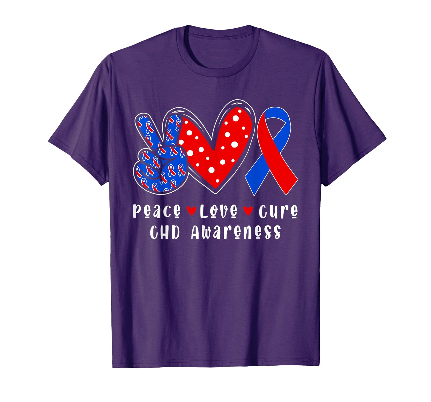 Peace Love Cure CHD Congenital Heart Defect Awareness Ribbon T-Shirt