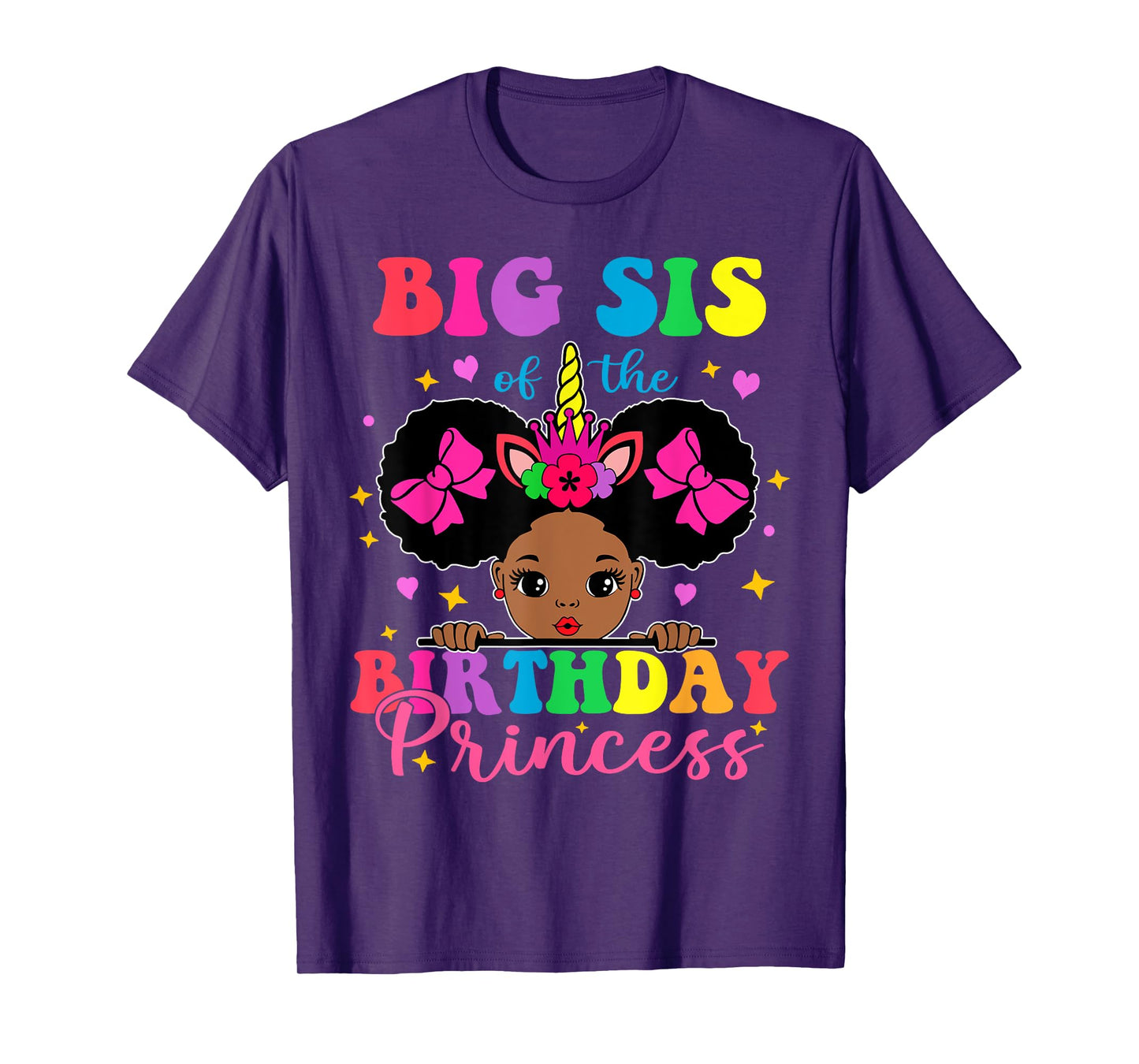 Big Sister of The Birthday Girl Princess Afro Melanin T-Shirt