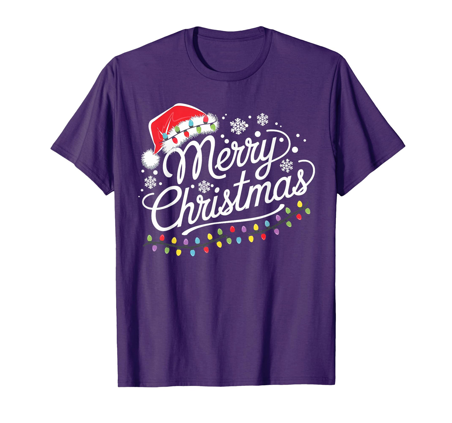 Merry Christmas Lights Red Santa Hat Xmas Family Men Women T-Shirt