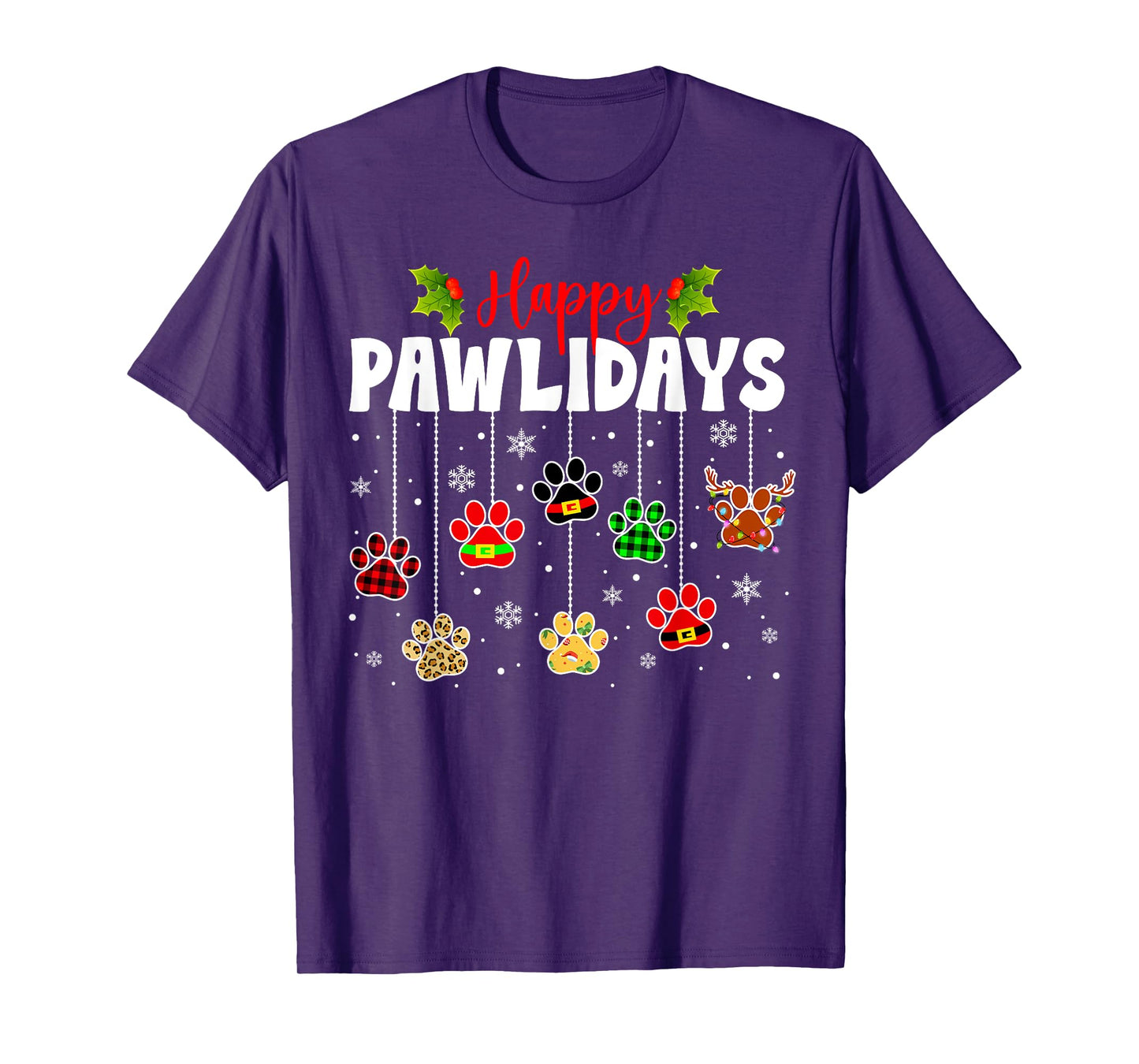 Funny Happy Pawlidays Christmas Dog Paw Xmas Dogs Lovers T-Shirt for Men Women