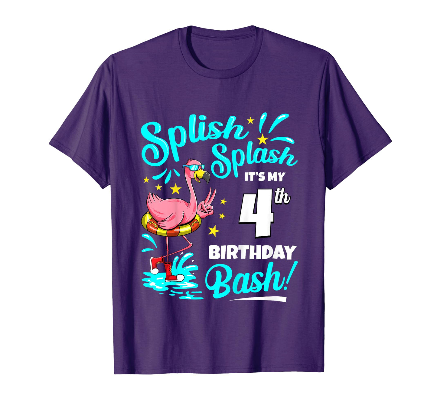 4th Birthday Flamingo 4 Years Old Pool Party Summer T-Shirt for Kids