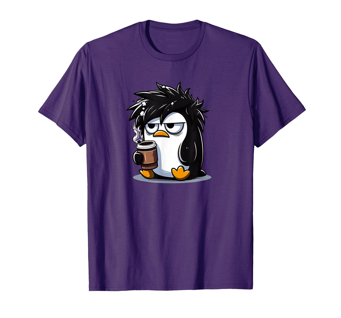 Funny Linux Tux Penguin Coffee Cartoon Grumpy Stressed T-Shirt