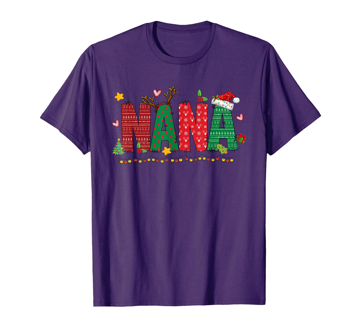 Nana Claus Christmas Lights Pajama Family Matching T-Shirt
