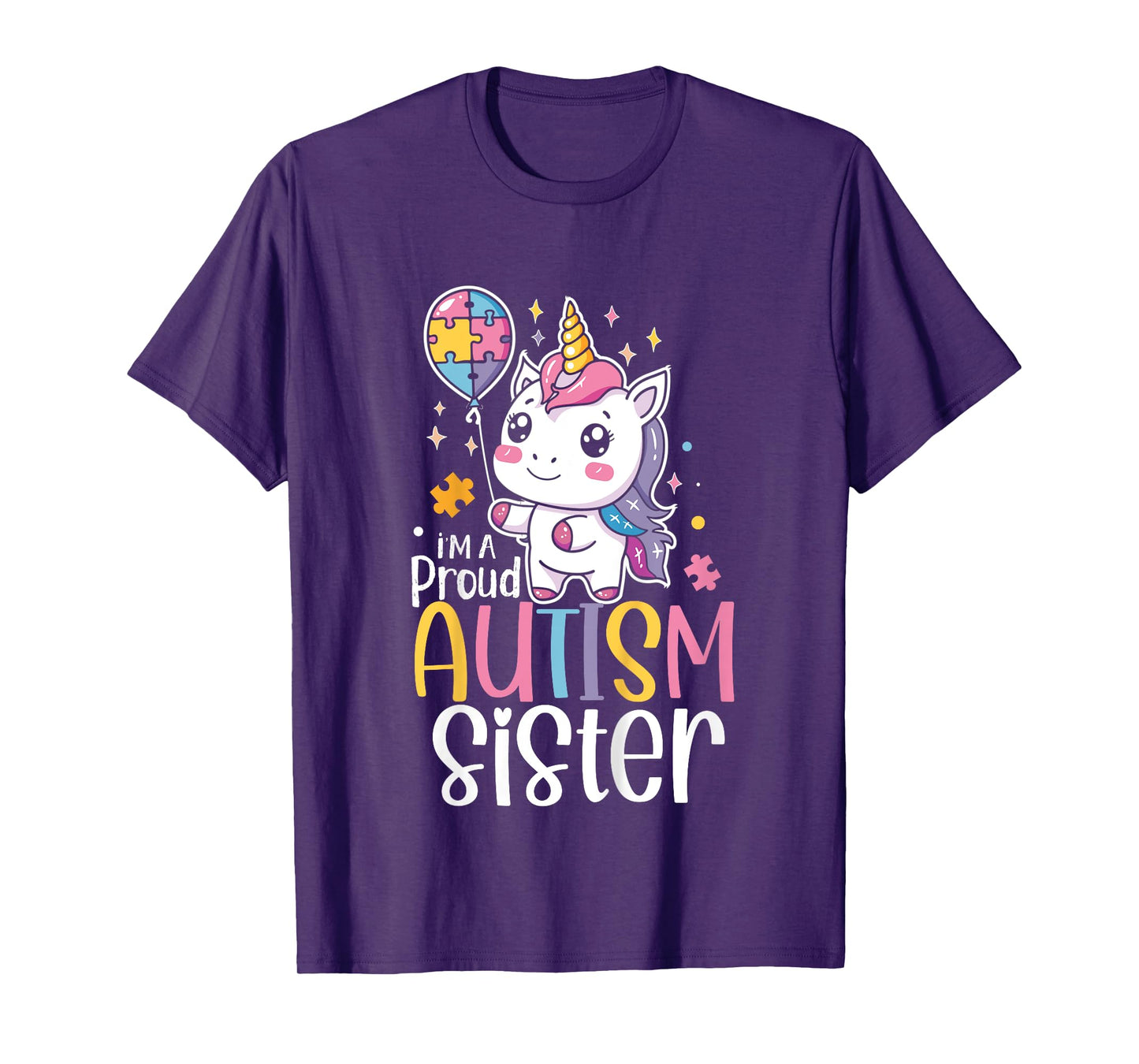 Kids Proud Autism Sister Awareness Cute Unicorn Puzzle Girls T-Shirt
