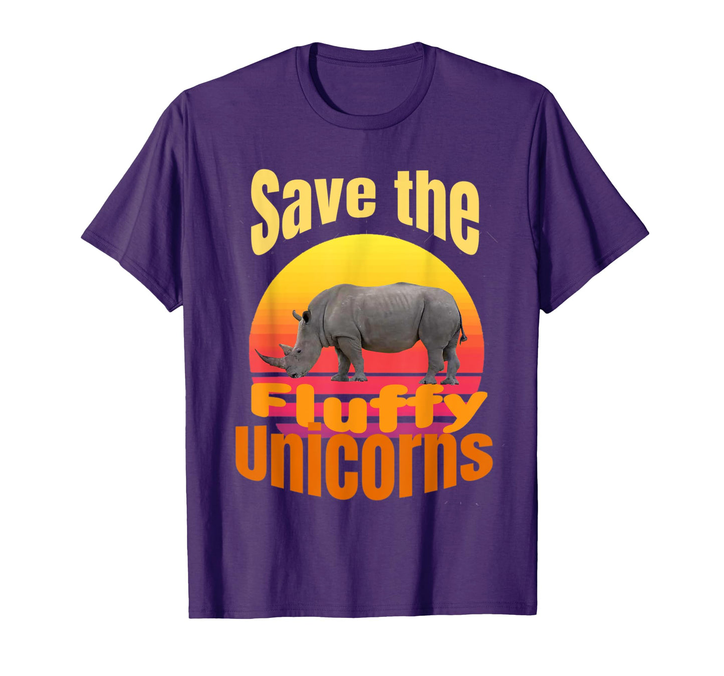 Funny retro sunset save the fluffy unicorns T-Shirt
