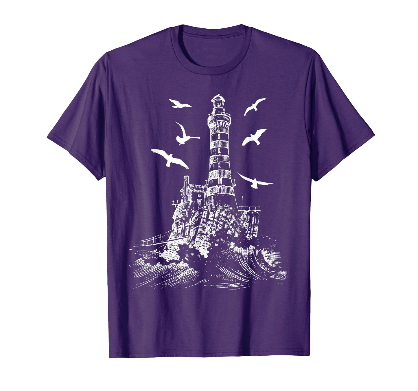 Seagull Silhouette Illustrated Lighthouse Image Gift T-Shirt