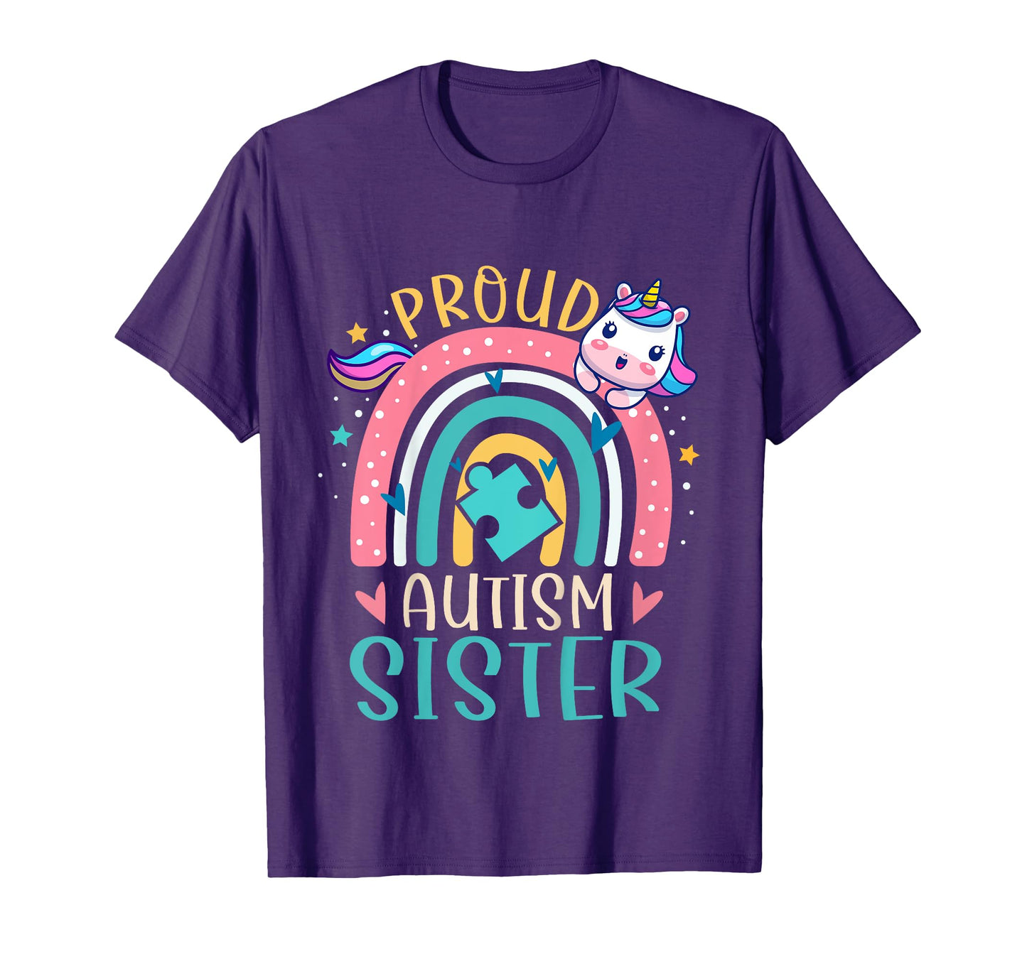 Kids Proud Autism Sister Awareness Cute Unicorn Rainbow Girls T-Shirt