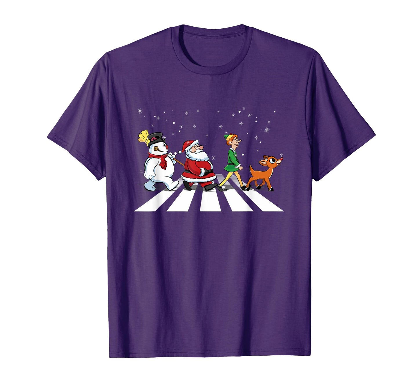 Christmas Road Snowman Santa Elf Reindeer Xmas Crosswalk T-Shirt