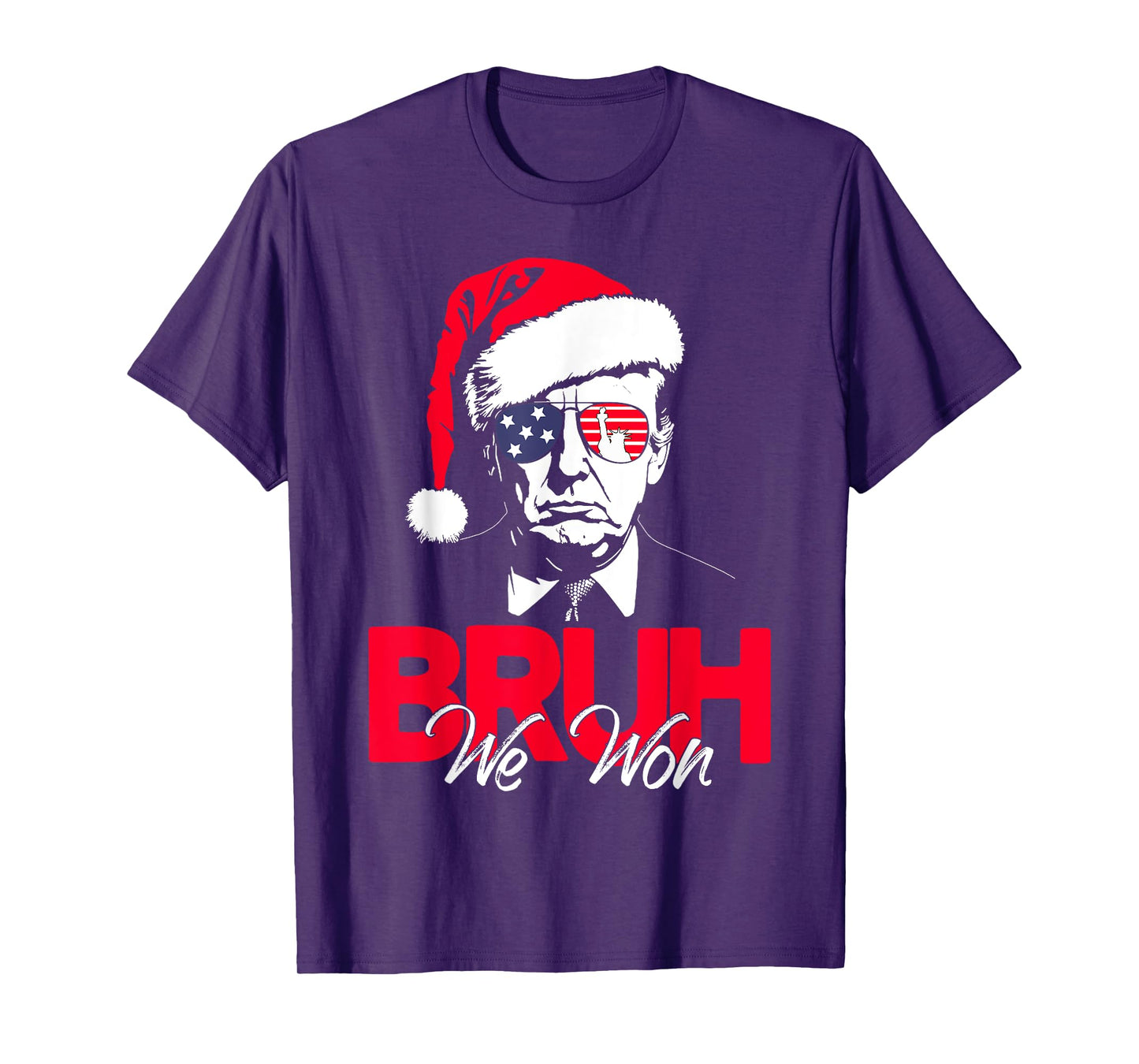 Bruh We Won Funny Christmas Santa Hat Trump 47 USA President T-Shirt