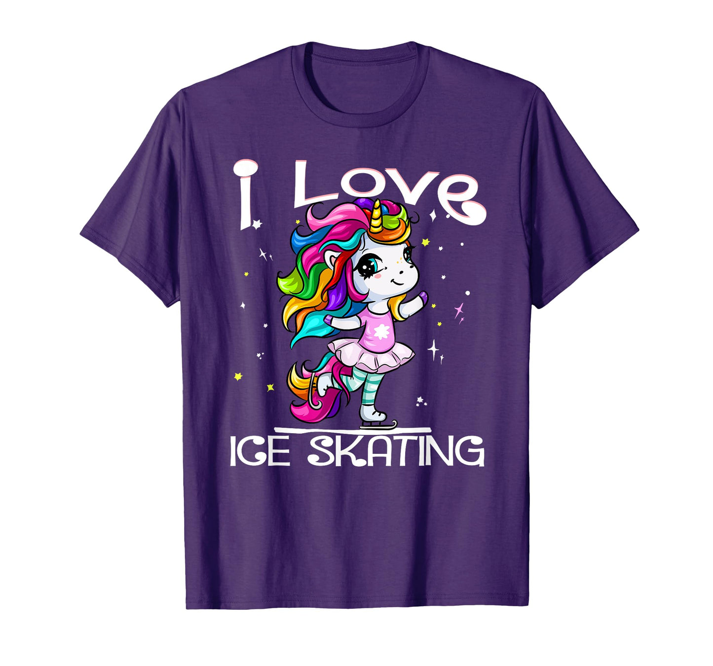 Ice Dancing Cute I Love Ice Skating Rainbow Unicorn Girl T-Shirt