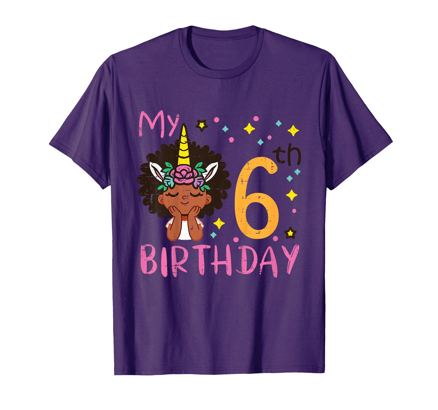 6th Birthday Afro Black Girl Unicorn 6 Year Old Bday Girls T-Shirt