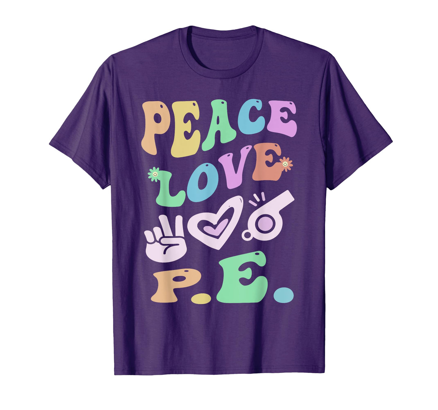 Retro PEACE LOVE P.E Gym Teacher Groovy School Phys Ed Girl T-Shirt