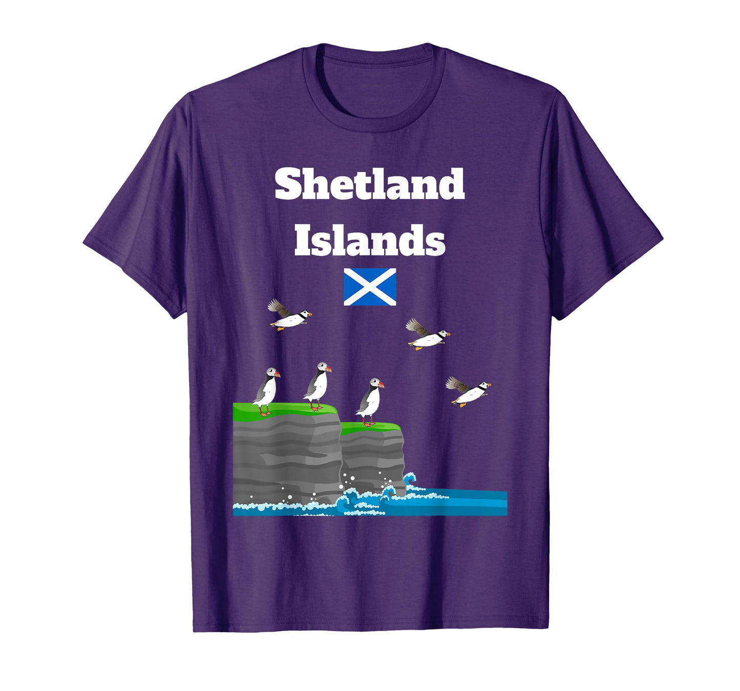 Shetland Islands Puffin Colony on Sea Cliffs Scottish trip T-Shirt