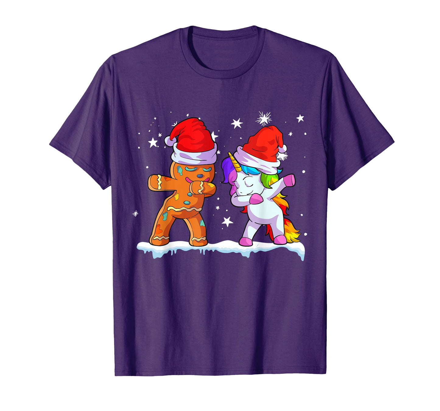 Unicorn Christmas Shirt Girl Women Santa Hat Gingerbread Man T-Shirt