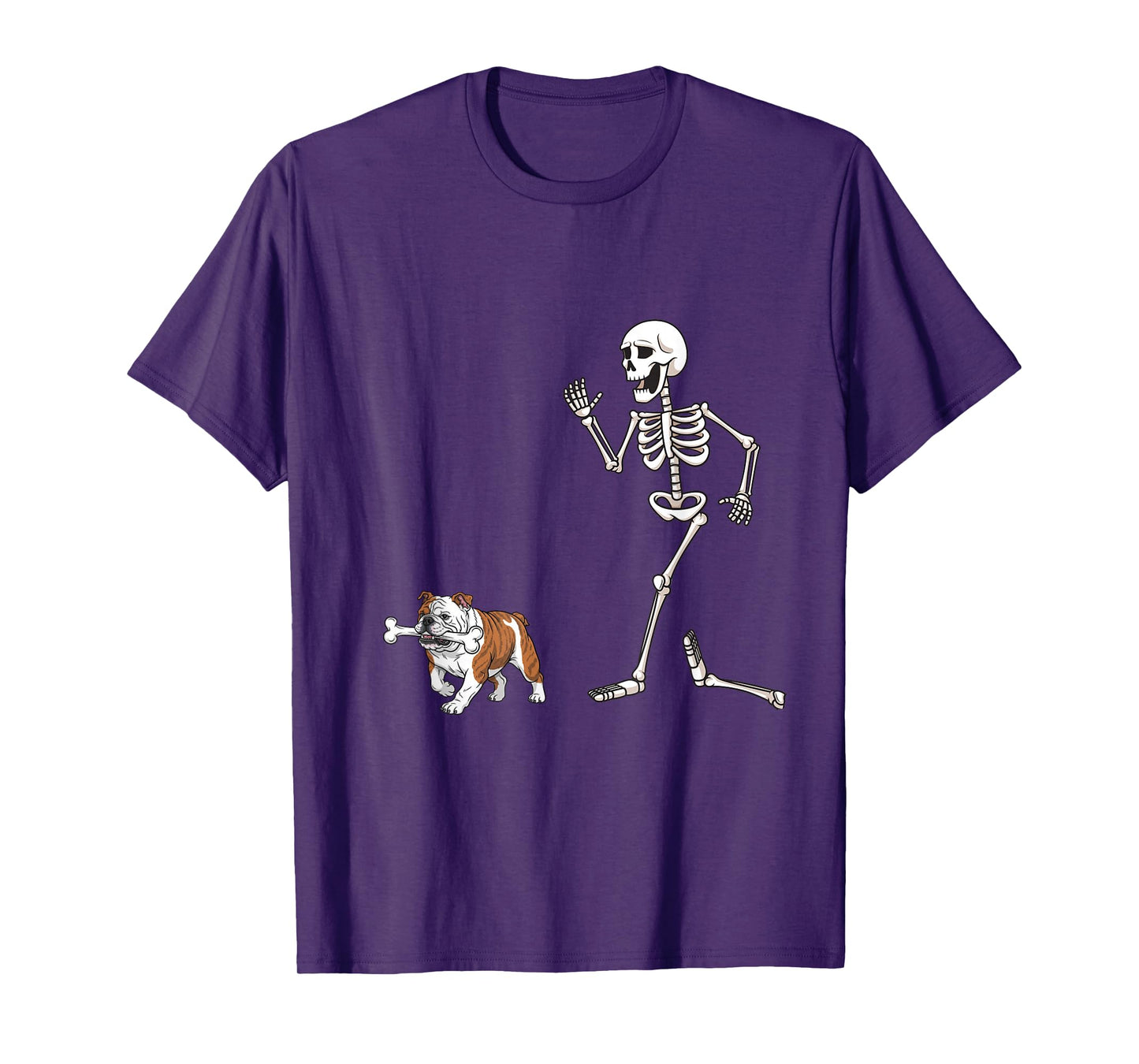 Funny Halloween Bulldog and Skeleton T-Shirt