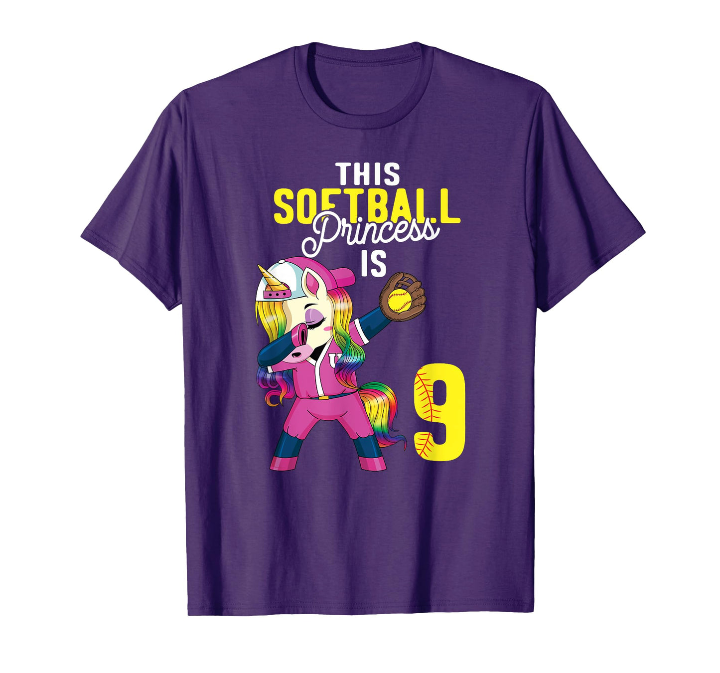 This Softball Princess is 9th Birthday Unicorn Dabbing Gift T-Shirt