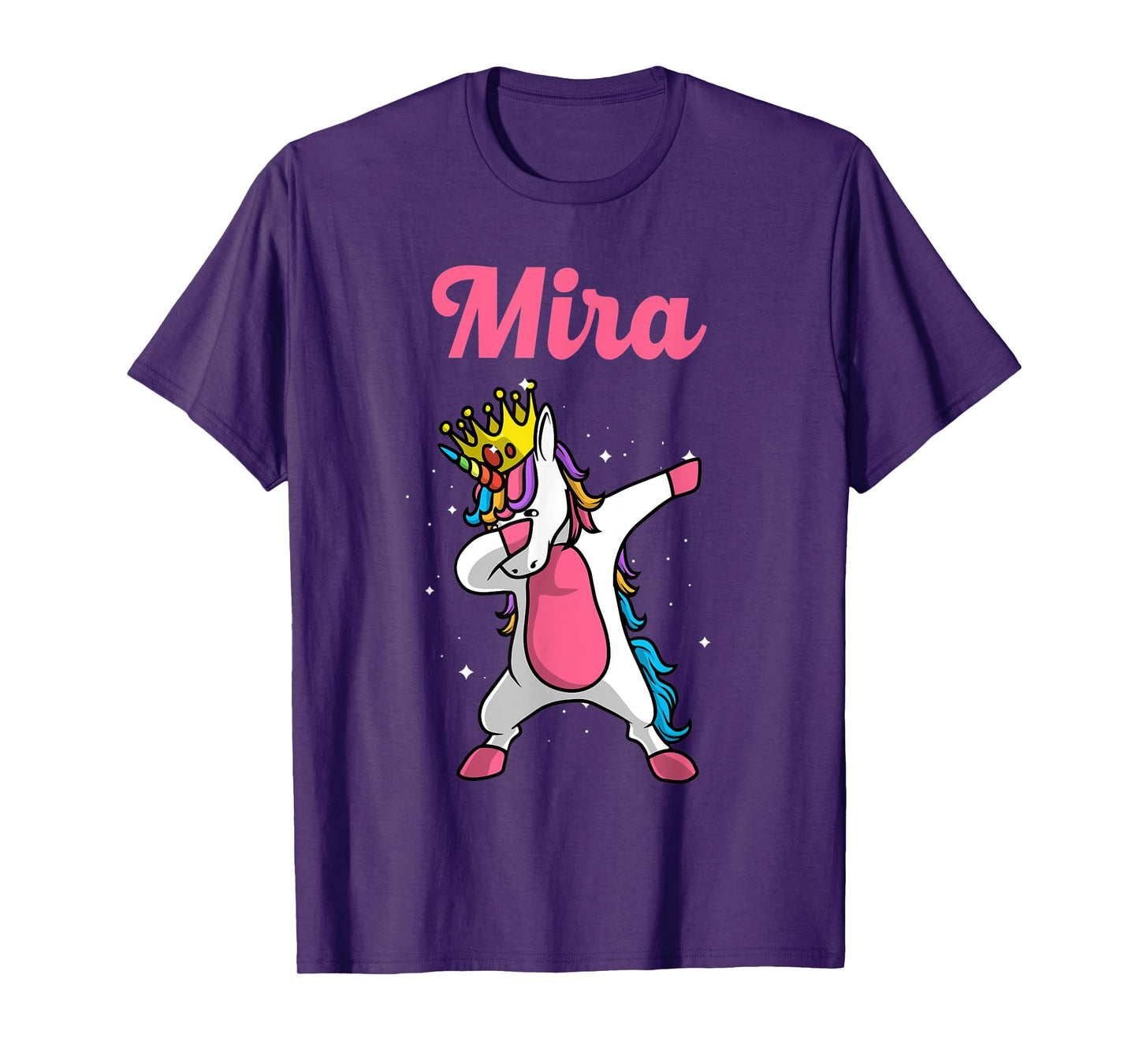 MIRA Name Personalized Birthday Dabbing Unicorn Queen T-Shirt