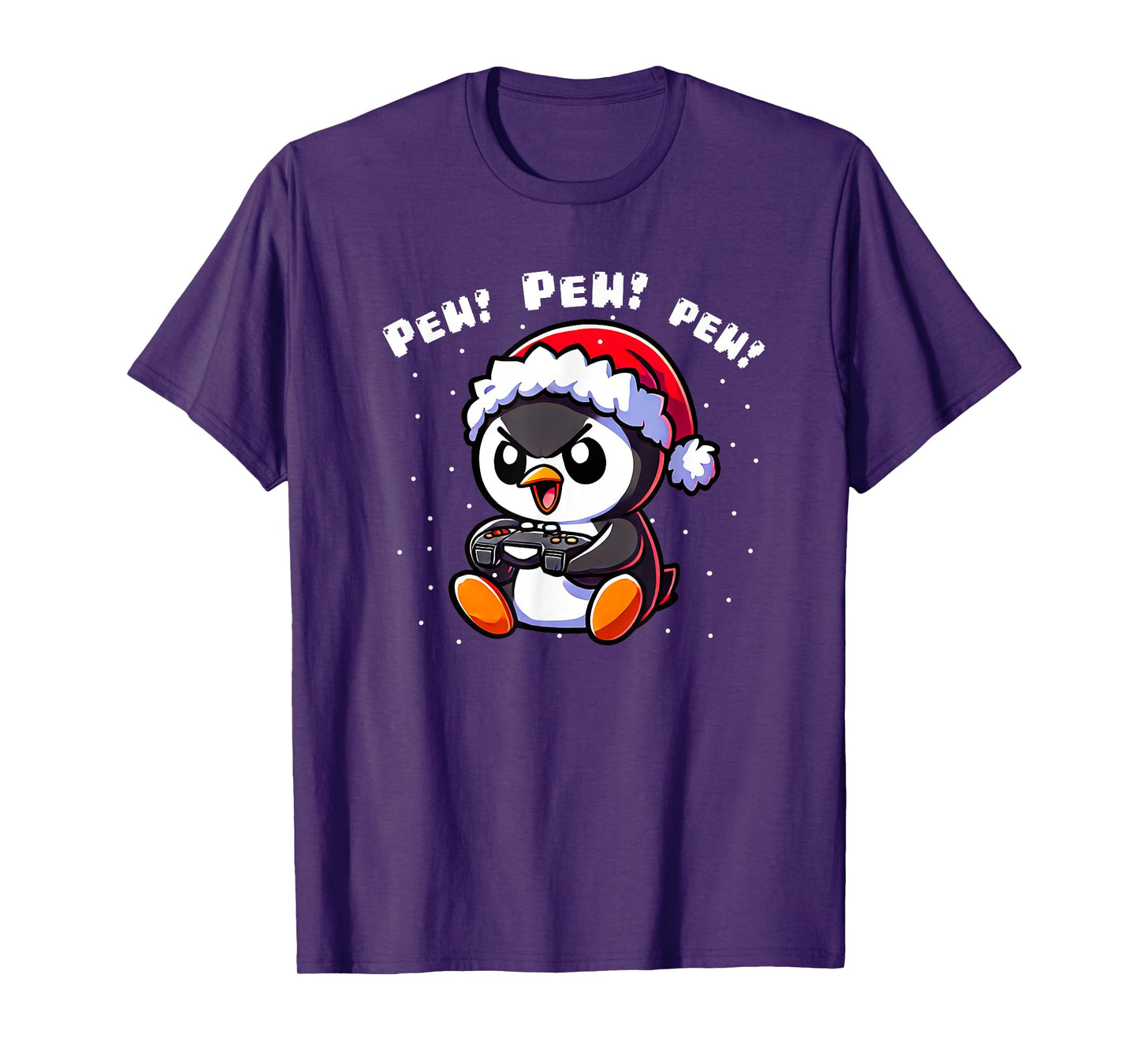 XmasByAxisone2024 Funny Penguin Gamer Pew Video Game Christmas Boys Kids T-Shirt