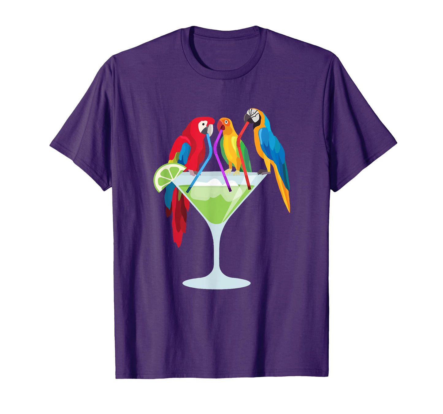 Parrots Drinking Margarita Tropical Vacation Hawaiian Birds T-Shirt