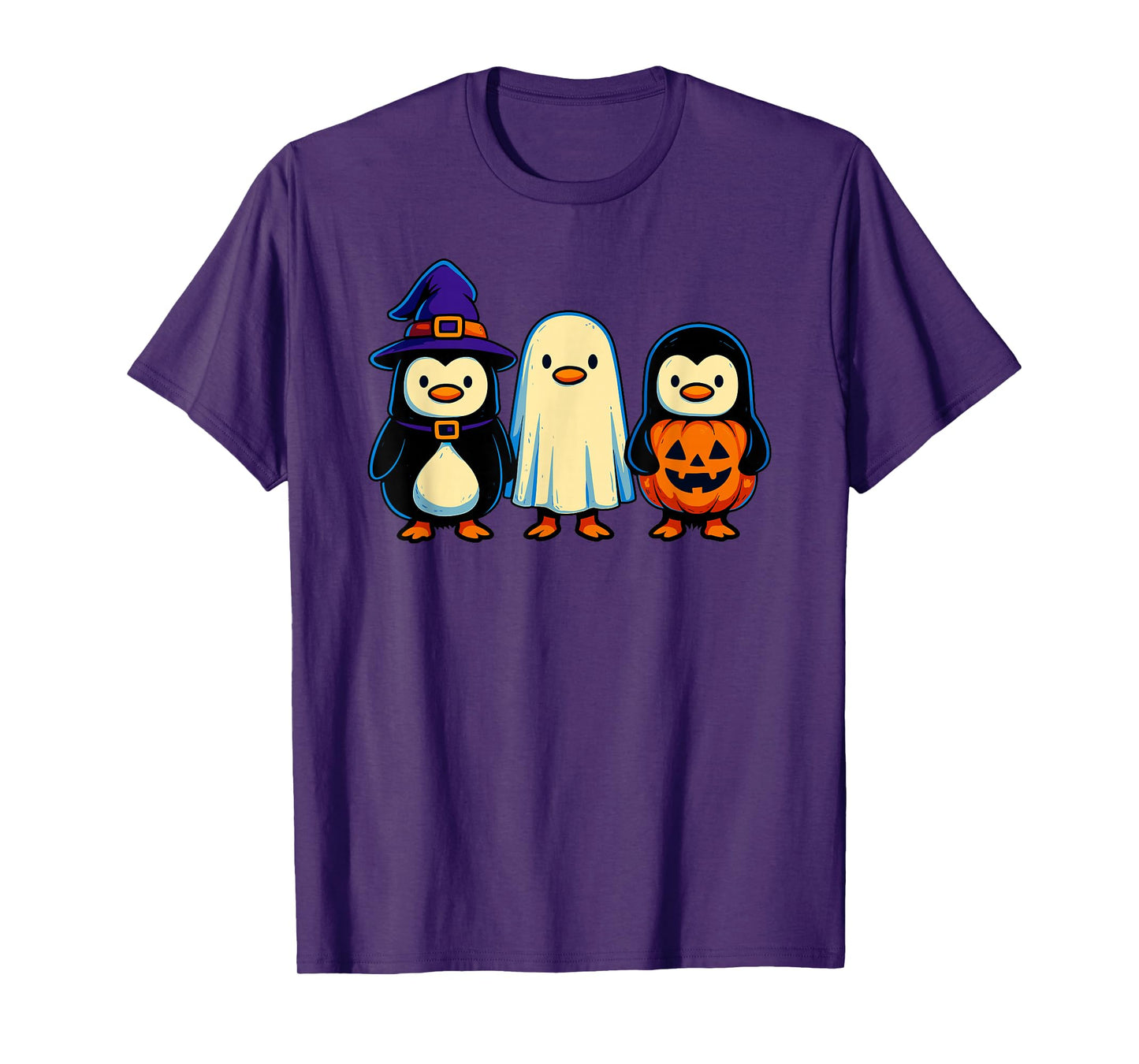 Penguin Witch Ghost Pumpkin Men Women Kids Funny Halloween T-Shirt