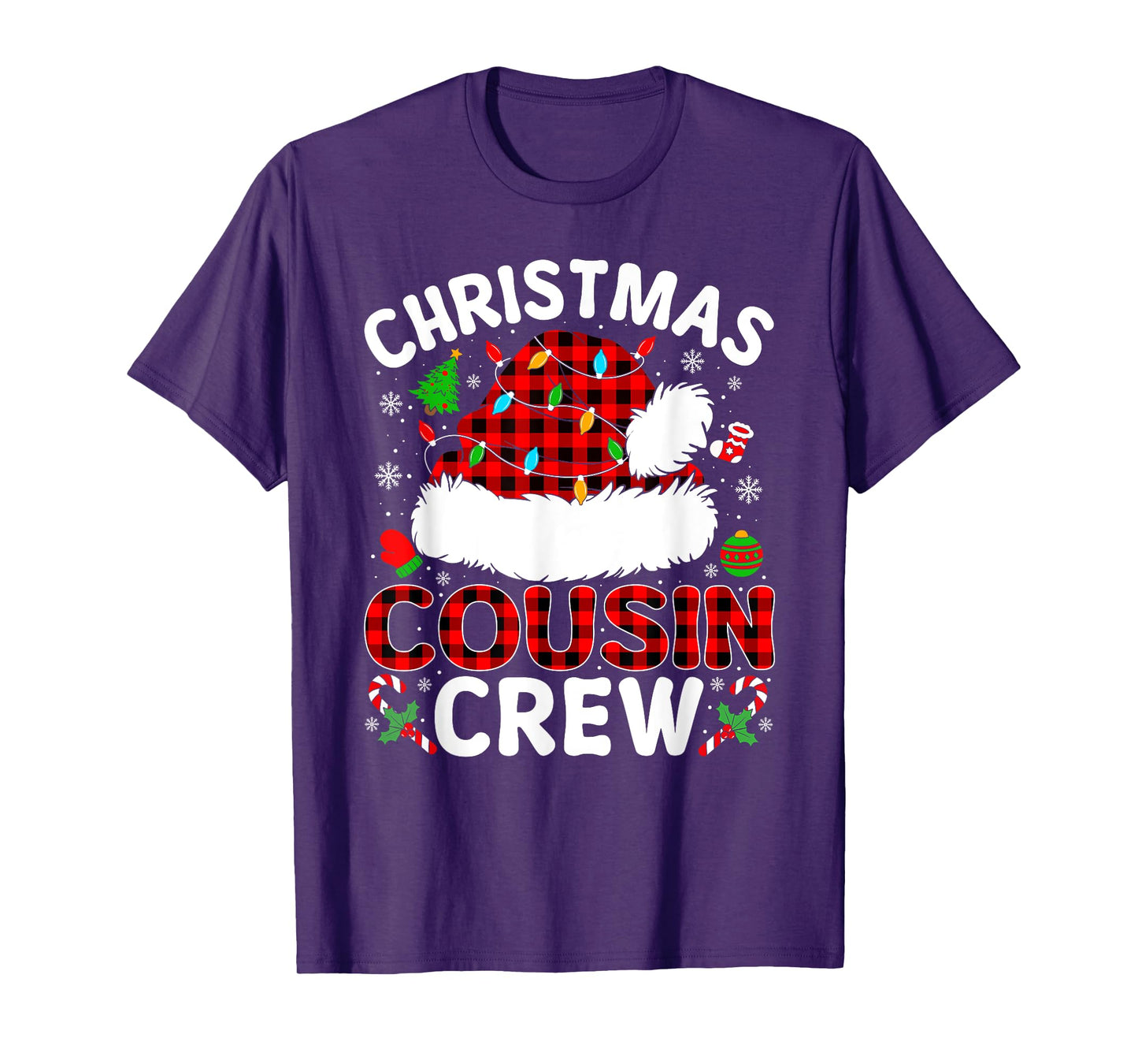 Christmas Cousin Crew Buffalo Plaid Santa Hat Xmas Pajamas T-Shirt