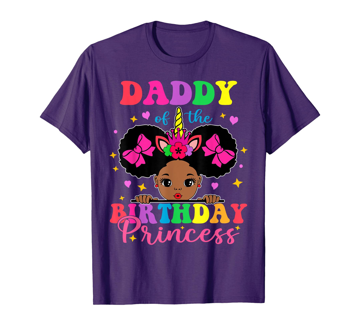 Daddy of The Birthday Girl Princess Afro Melanin Unicorn T-Shirt
