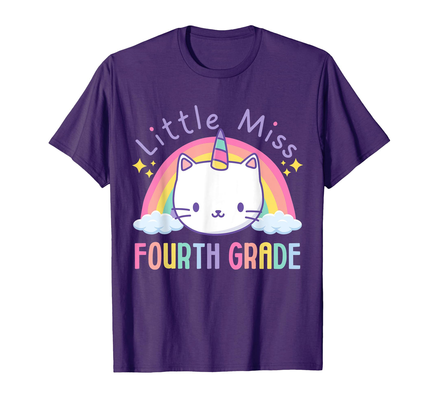 Little Miss Fourth Grade Caticorn Rainbow Unicorn Cat School T-Shirt