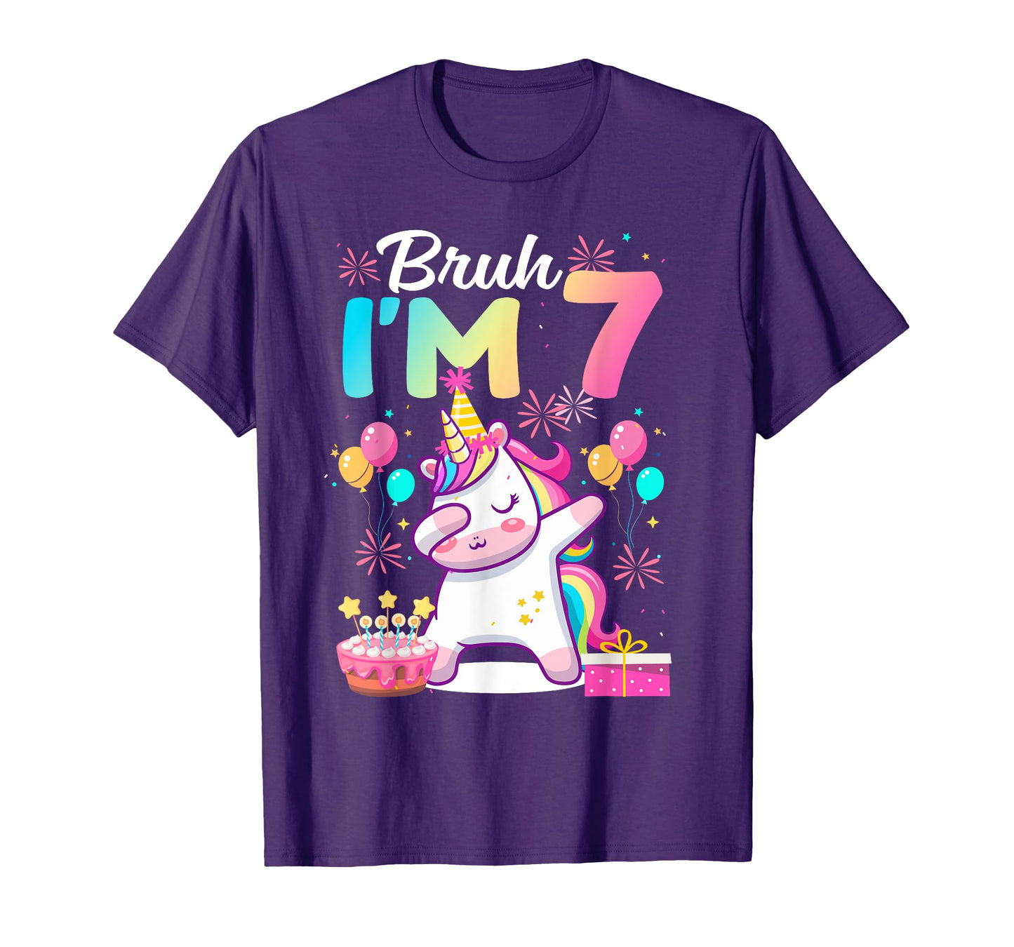 Bruh I'm 7 Years Old Girl 7th Birthday Dabbing Unicorn T-Shirt