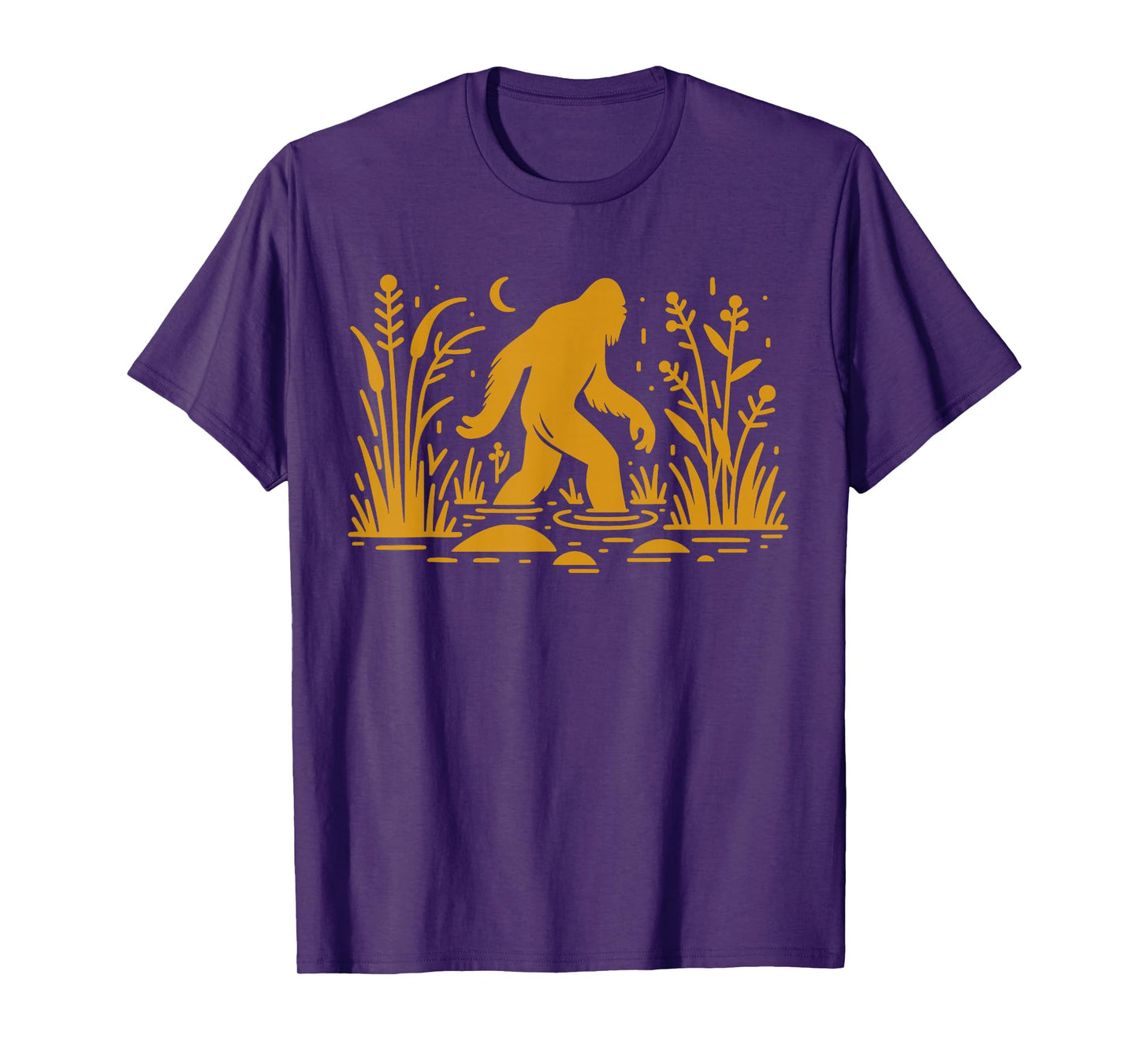 Retro Gold Bigfoot Walking In A Swamp Skunk Ape T-Shirt
