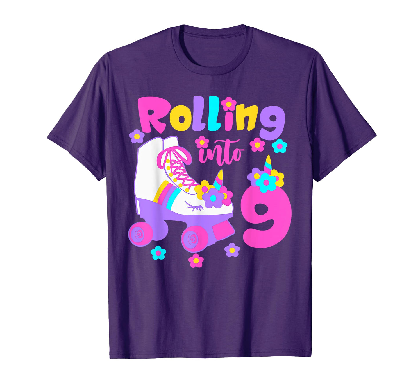 Rolling Into 9 Years Old Roller Skating Girl 9th Birthday T-Shirt
