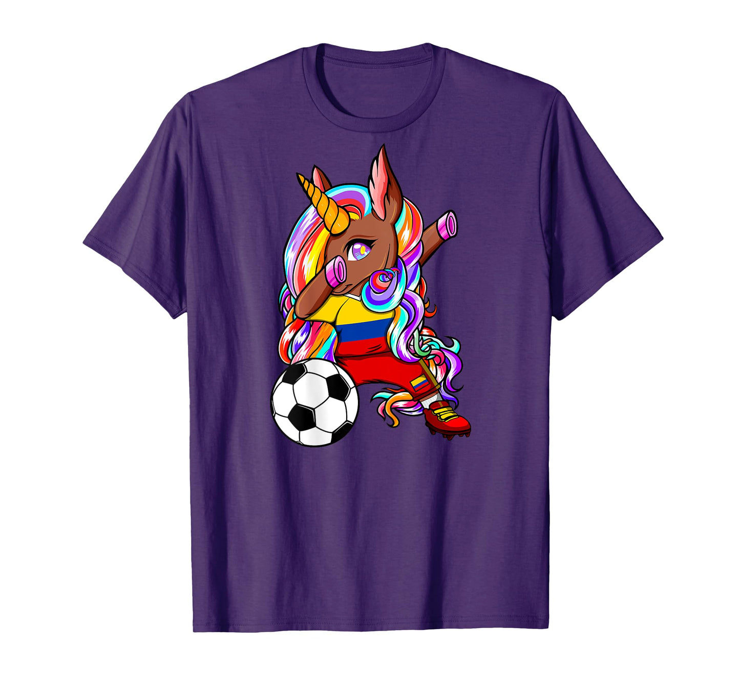 Dabbing Brown Skin Unicorn Colombia Soccer Lovers Football T-Shirt
