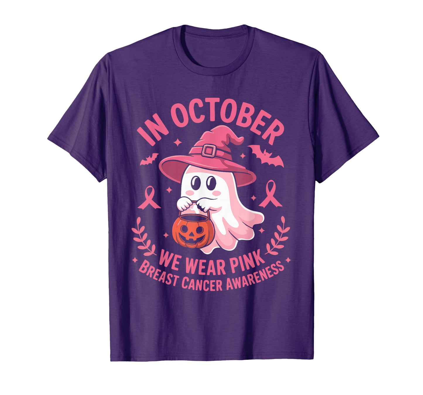 Halloween Ghost in October We Wear Pink Breast Cancer Women T-Shirt