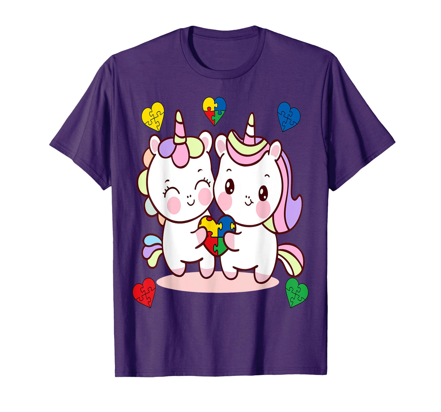 Unicorn Heart Puzzle Piece Autism Awareness Cute Girls T-Shirt