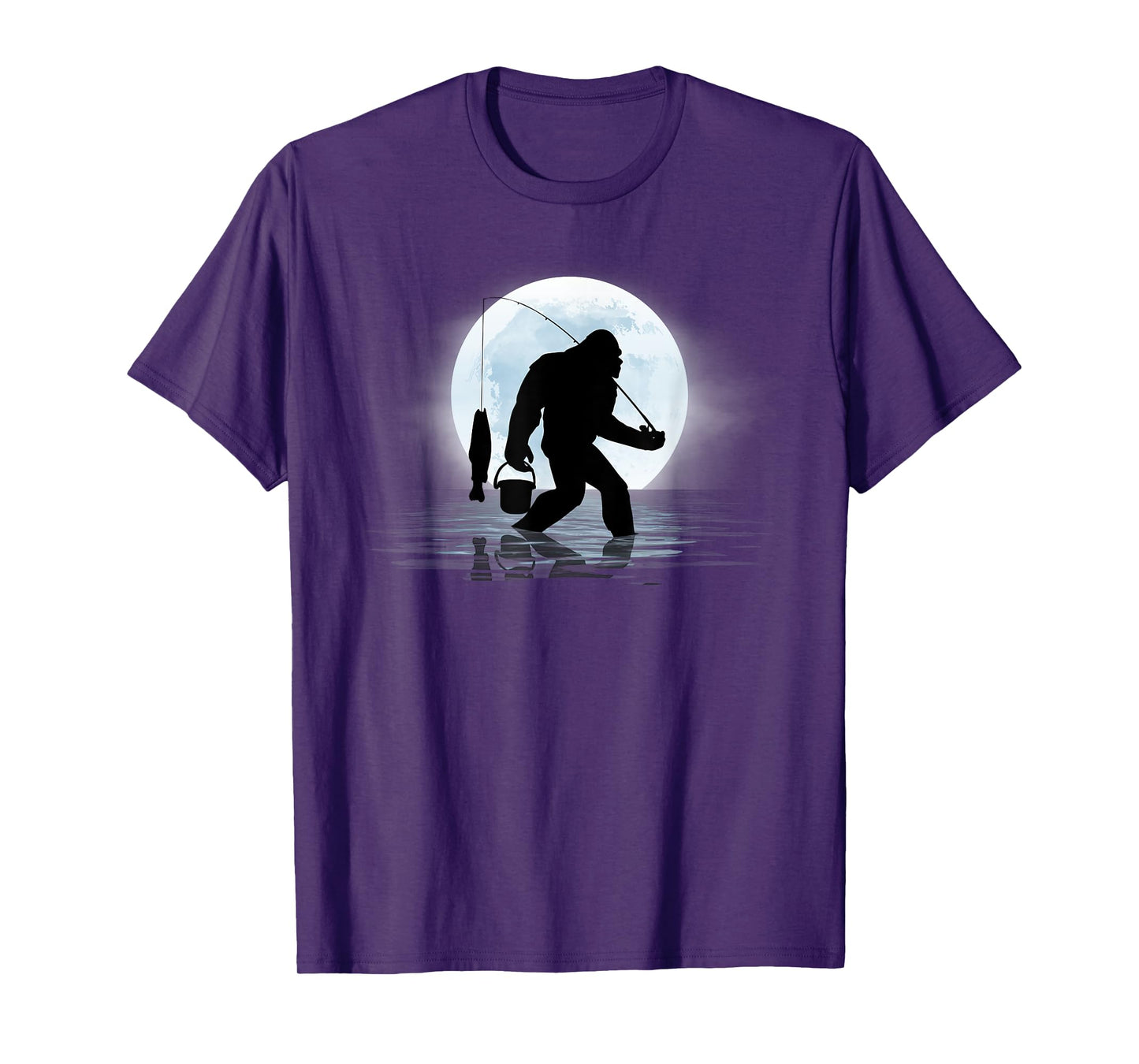 Bigfoot Fishing Funny Sasquatch and Fish Night Fishing T-Shirt