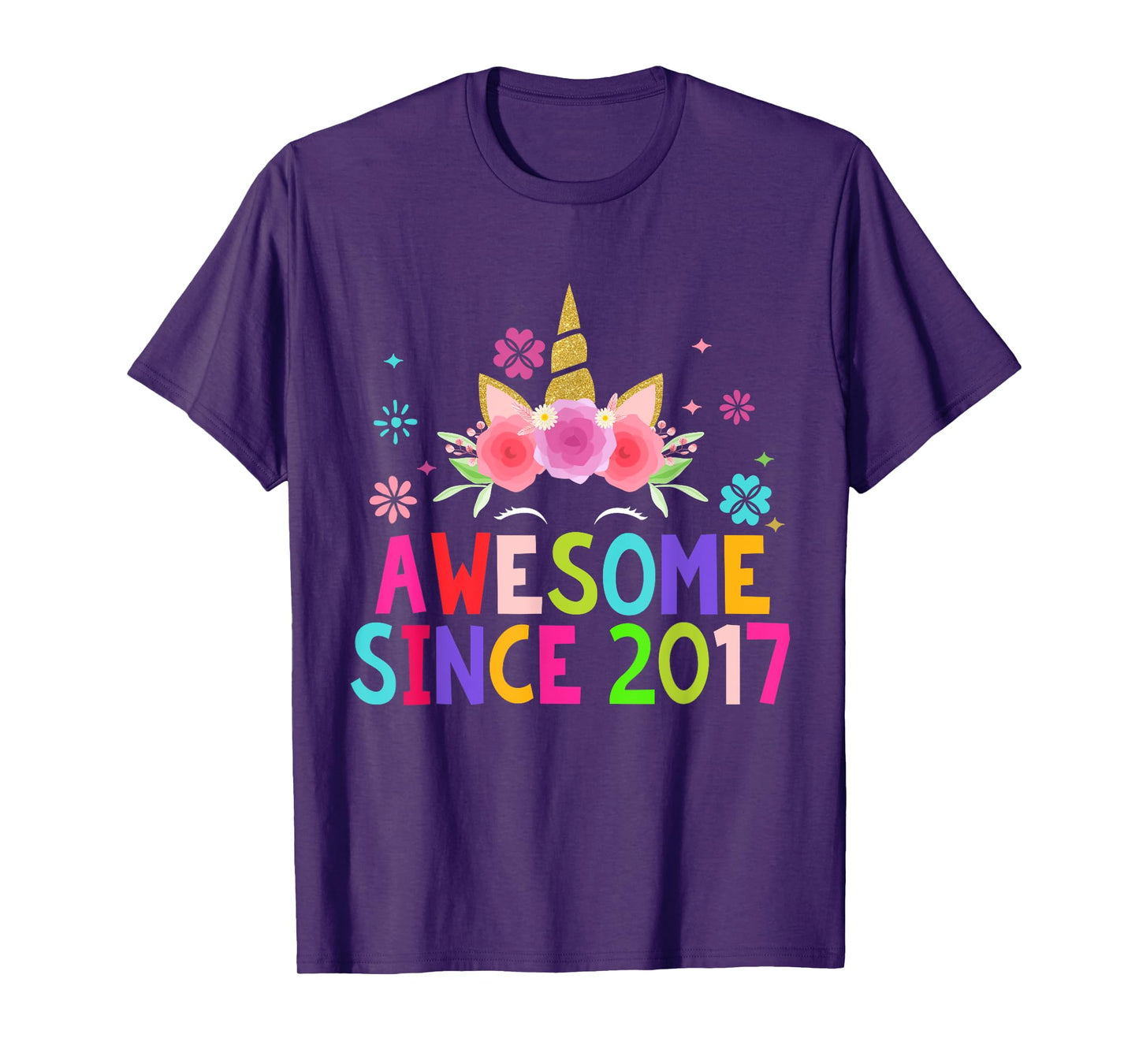 3rd Birthday Unicorn 3 Years Old Girl Awesome Since 2017 T-Shirt