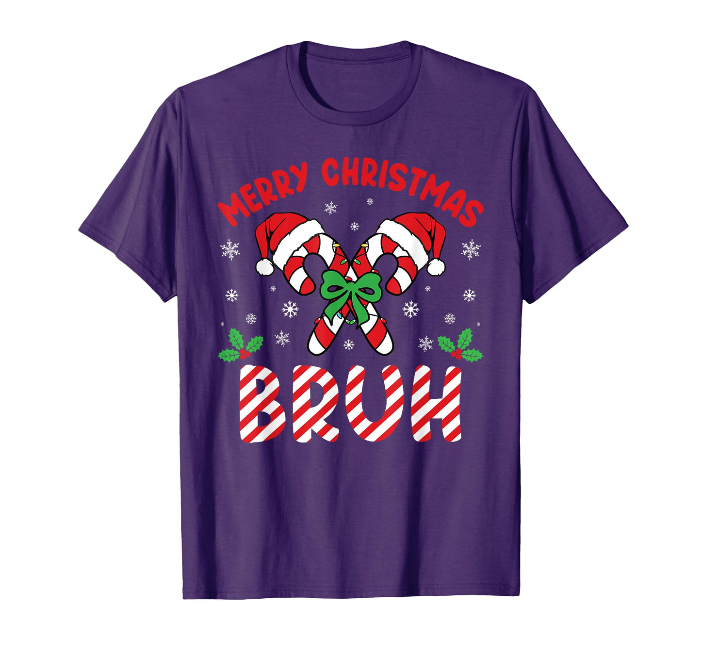 Merry Christmas Bruh Candy Cane Love Xmas Lights Men Women T-Shirt