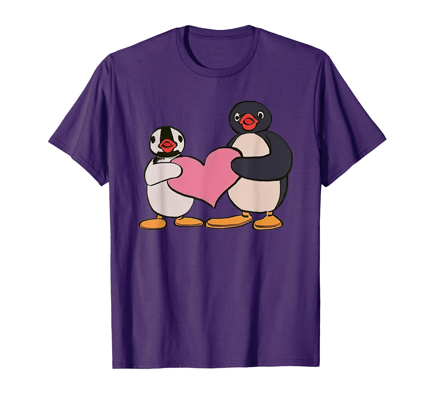 Cute Pingu And Pinga Penguin Holding Heart T-Shirt