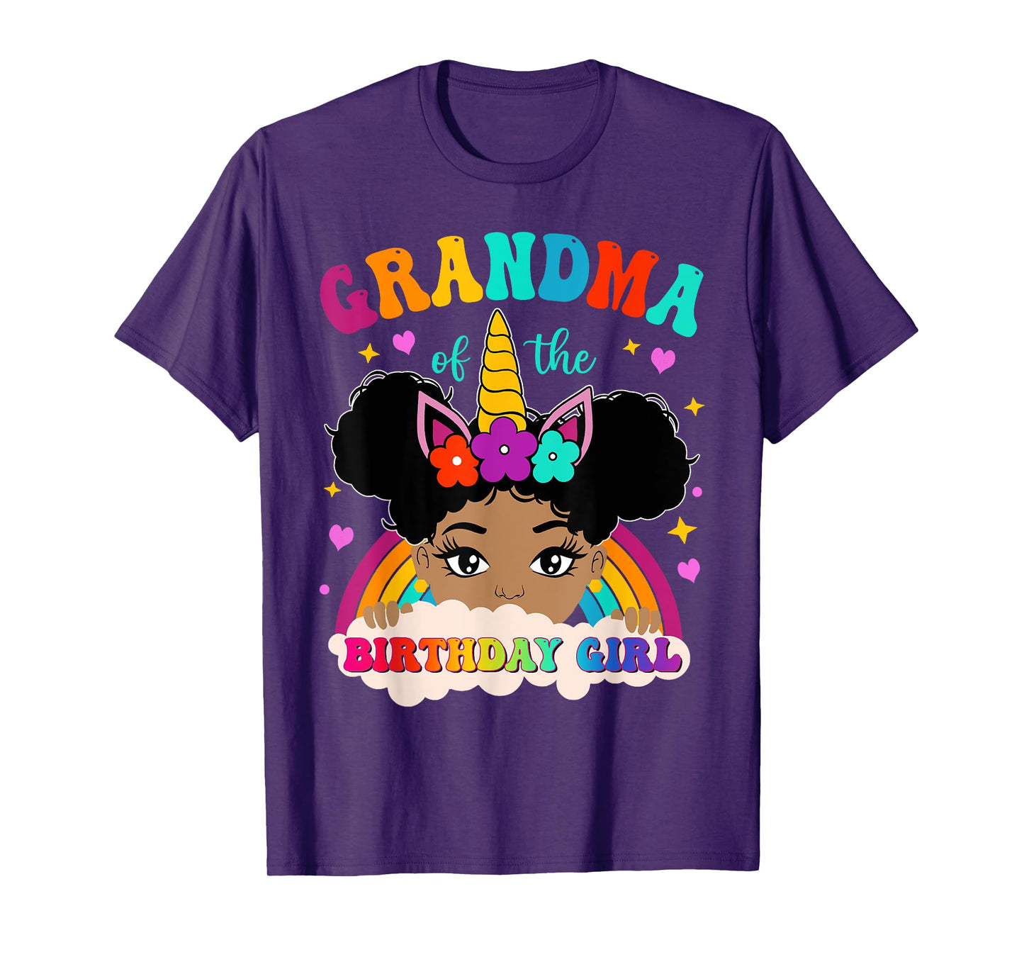 Grandma of The Birthday Girl Rainbow Afro Melanin Unicorn T-Shirt