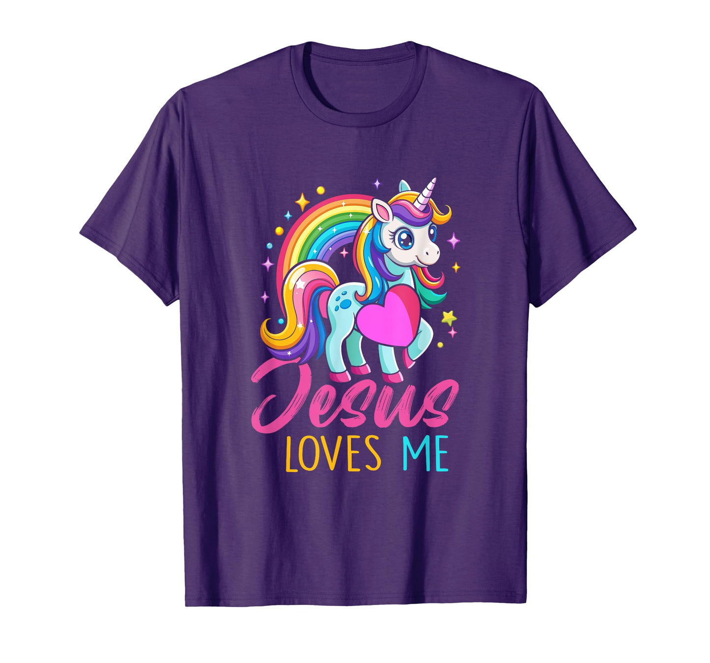Kids Jesus Loves Me Christian Bible Girls Rainbow Unicorn T-Shirt