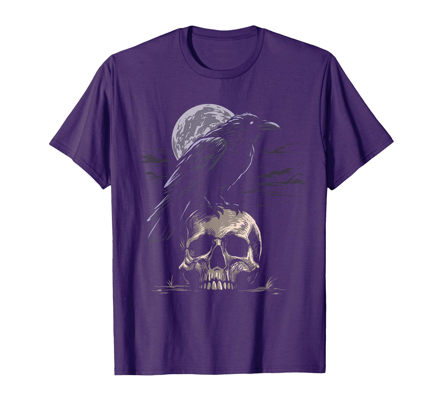 Skull and Crow Shirt Black Raven Skull Occult Gothic T-Shirt