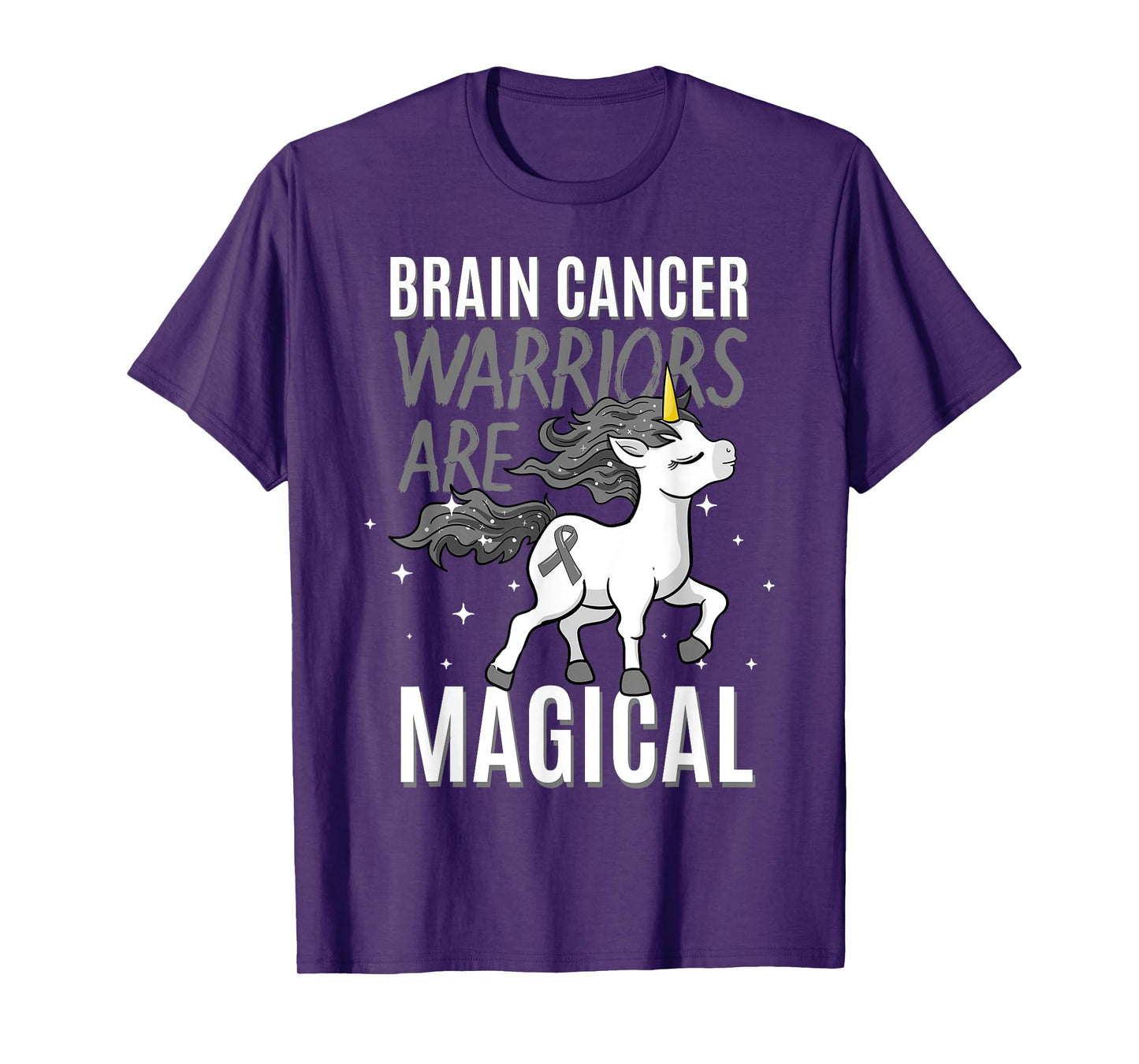 Brain Cancer Warrior Magical Unicorn Grey Ribbon Metastasis T-Shirt