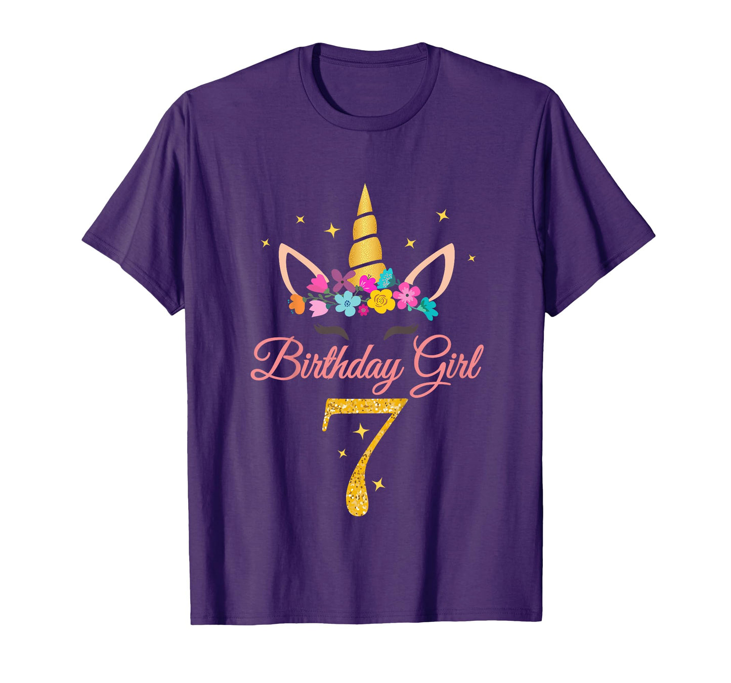 Kids 7 Birthday Girl Unicorn Design 7-Year-Old 7th BDay T-Shirt