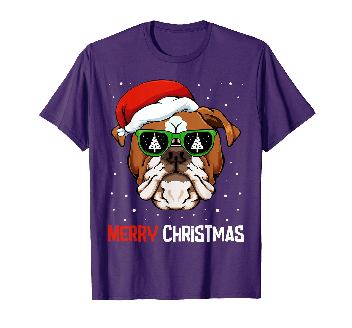 English Bulldog Santa Hat Christmas Pajama Dog X-Mas Tree T-Shirt