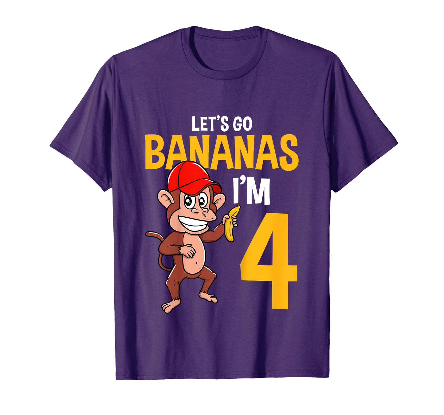 Kids Lets Go Bananas 4th Birthday Monkey 4 Year Old Boy Girl T-Shirt