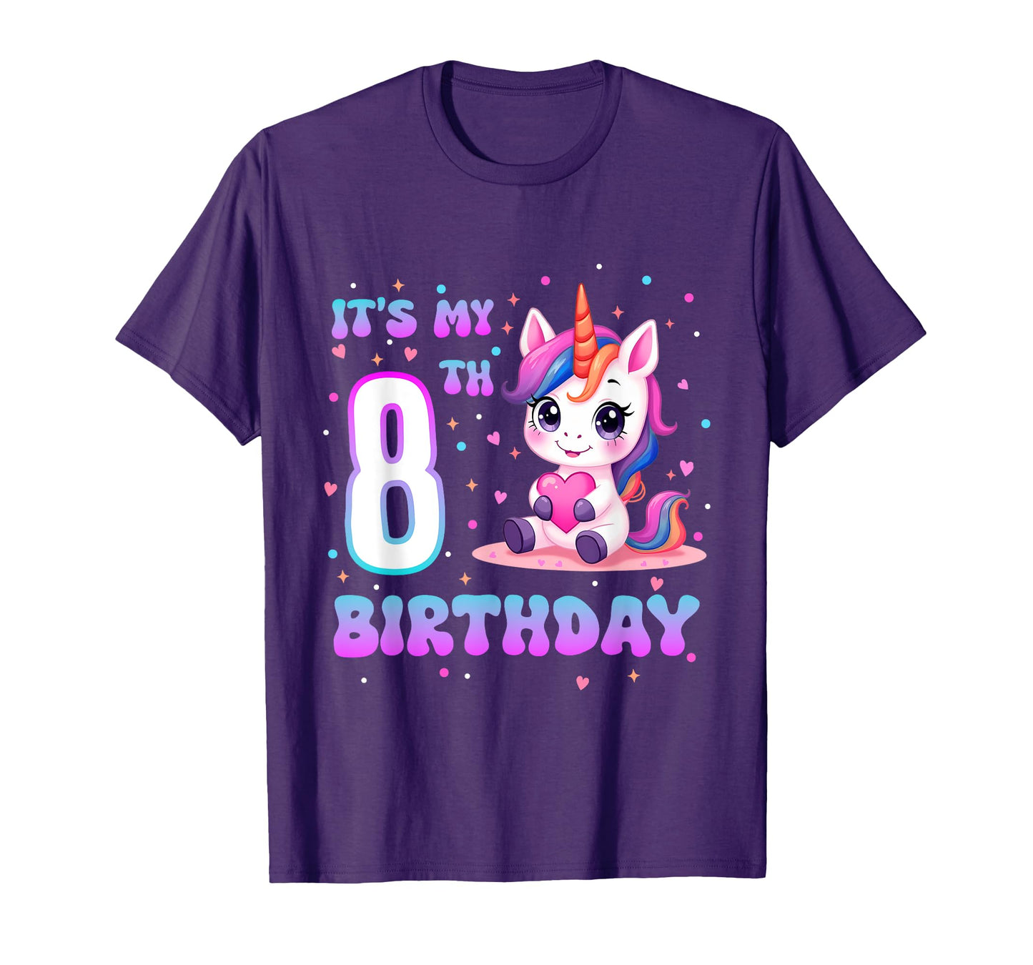 It’s My 8th Birthday Girl 8 Year Old Cute Unicorn Party T-Shirt