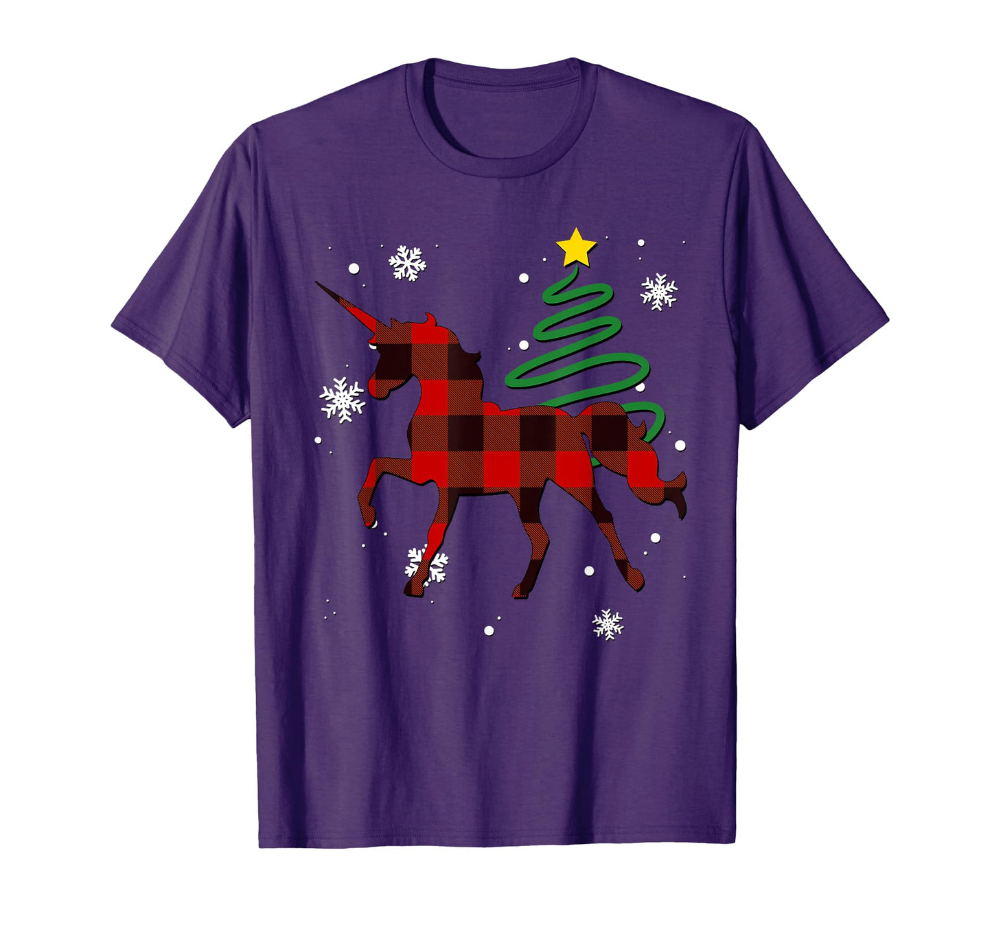 Red Plaid Unicorn Buffalo Magical Family Pyjama Christmas T-Shirt