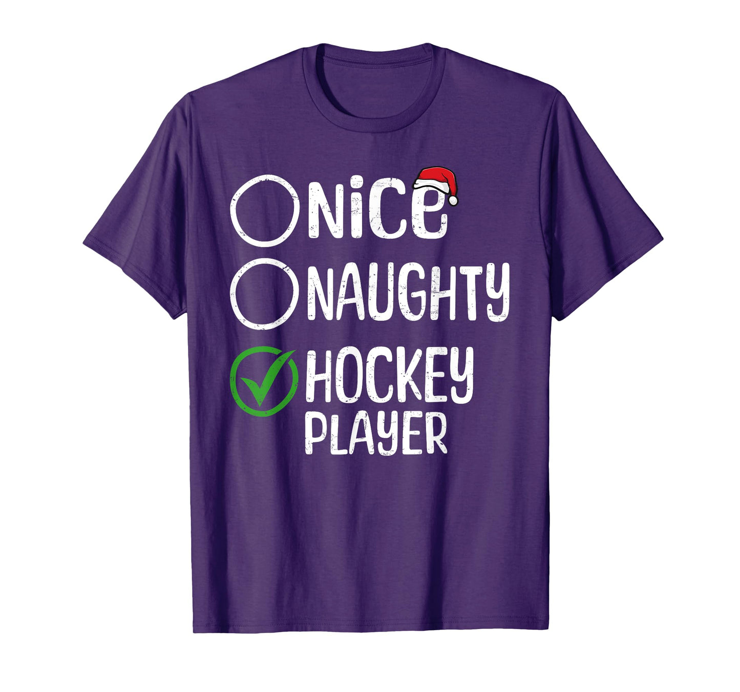 Merry Christmas Nice Naughty Hockey Player Xmas List Santa T-Shirt