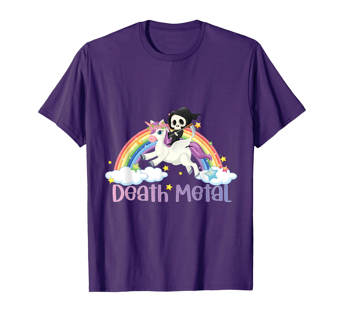 Grim Reaper Rainbow Colorful Stars Unicorn Death-Metal T-Shirt